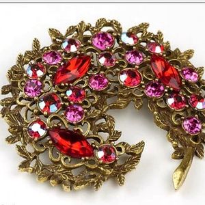 👉*VTG* "CRIMSON GLORY" RED AURORA BOREALIS CRYSTAL  BROOCH ~EMMONS 1960s ~MINT!